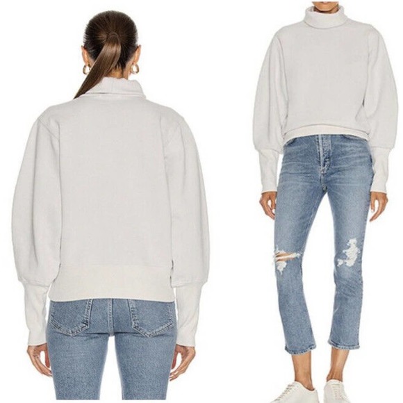 NWT AGOLDE Sz Medium Extended Rib Turtleneck Cotton Sweatshirt Gray Paper Mache - Picture 5 of 11